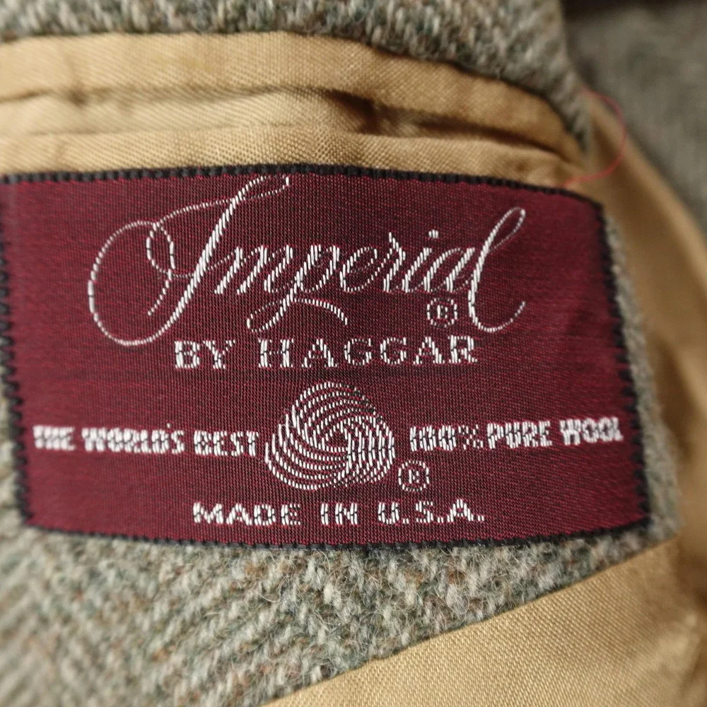 VTG Haggar Blazer Mens 46 Brown Gray Herringbone Wool Elbow Patch Sport Coat USA